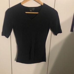 Ribbed Dark Grey V-Neck Short Sleeve Sweater